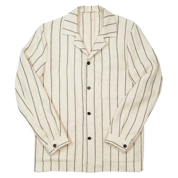 P. Johnson Shirt Jacket in Beige Stripe Linen