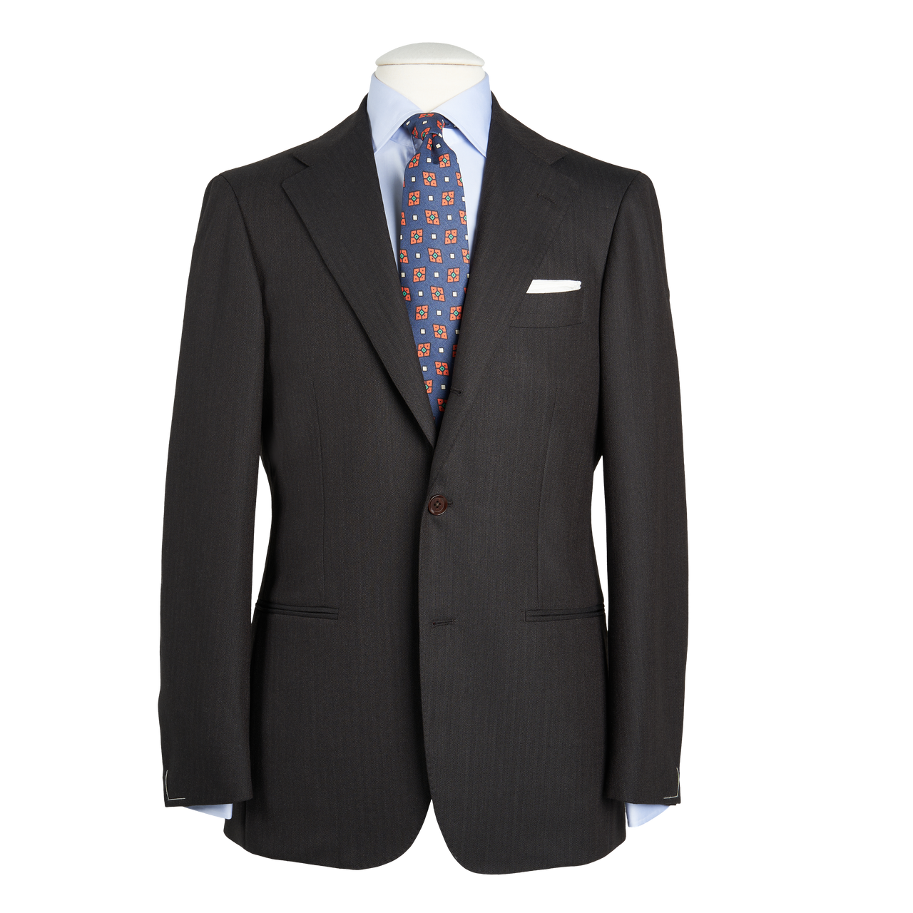 Ring Jacket Suit 269E-S172 in Dark Brown Herringbone Wool
