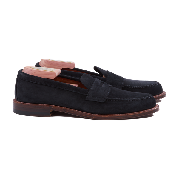 Alden Unlined Handsewn Penny Loafer in Black Suede