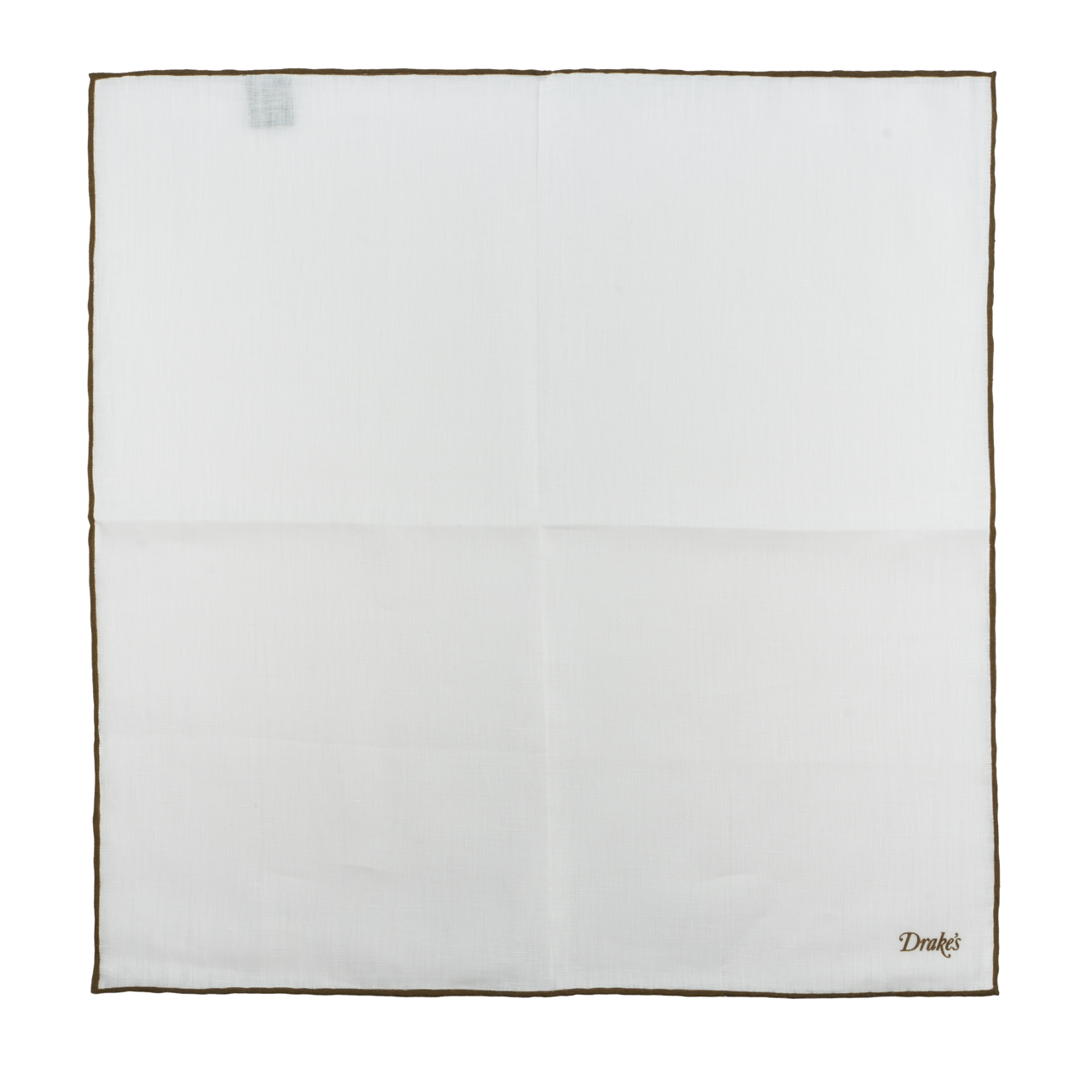 Drake's Pocket Square in White Woven Linen with Printed Coloured Borders