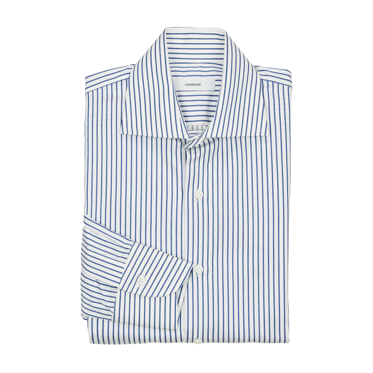 P. Johnson Shirt in Navy Stripe Cotton Twill with Spread Collar