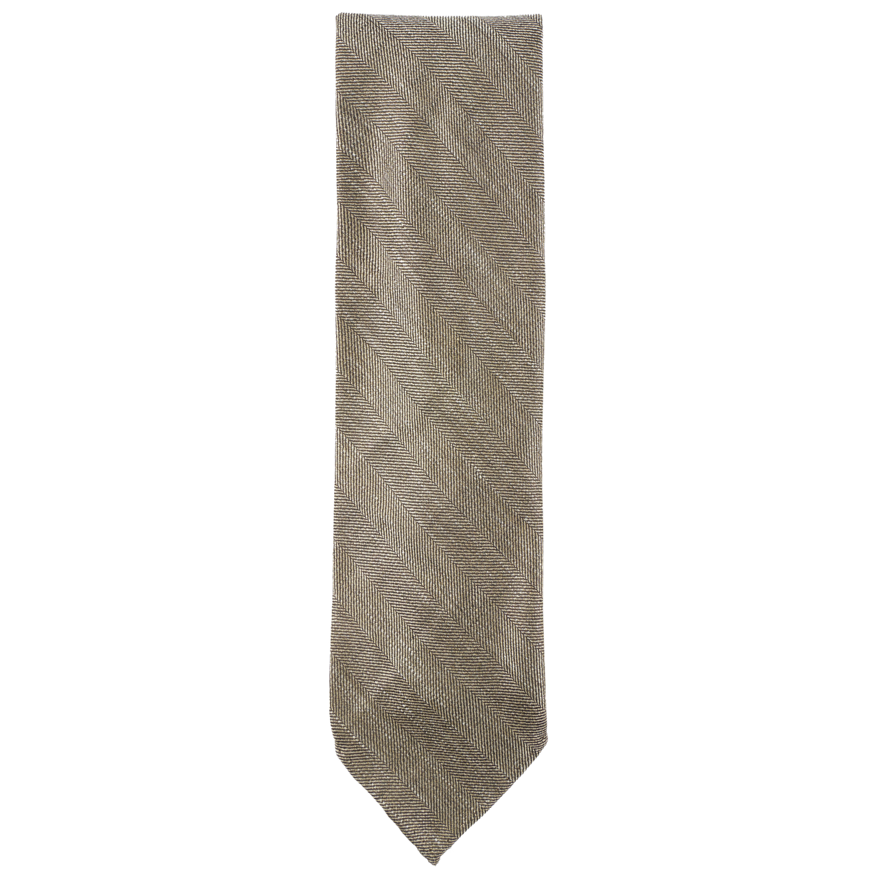 Vanda Tie in Brown Herringbone Wool-Silk-Linen