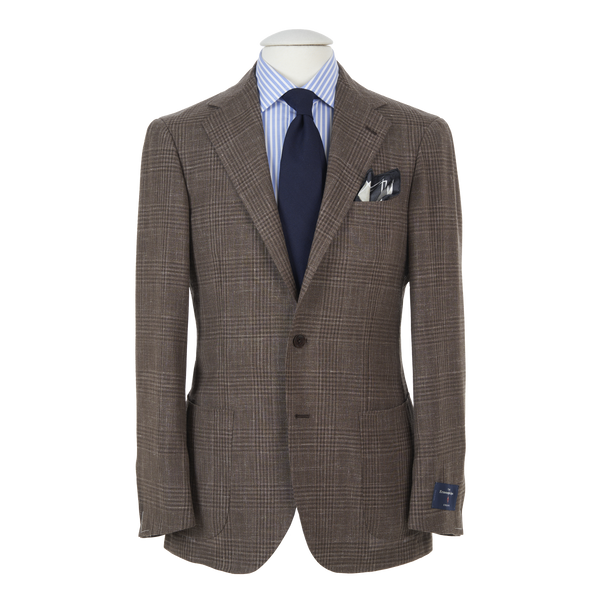 Ring Jacket Sport Jacket 300F in Brown Glen Check Wool-Silk-Linen