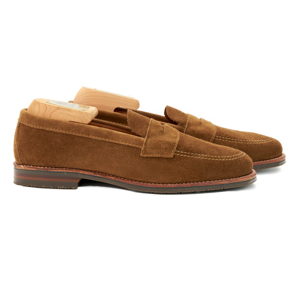 Alden Unlined Penny Loafer in Snuff Suede with Rubber Sole