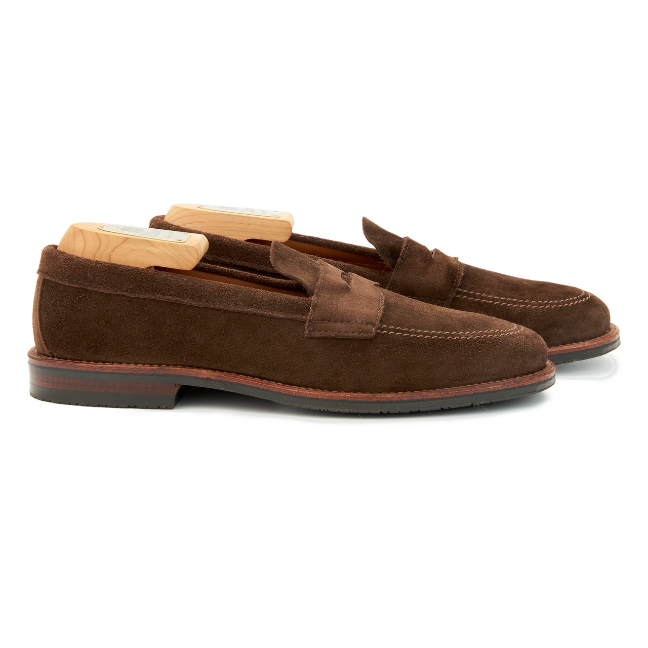 Alden Unlined Penny Loafer in Humus Suede with Rubber Sole