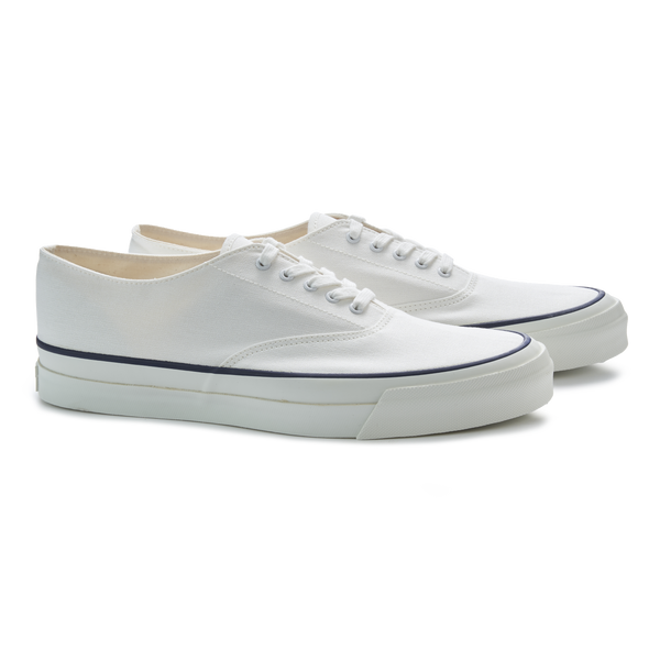 Asahi Deck Shoes in White Canvas with White Deck Sole