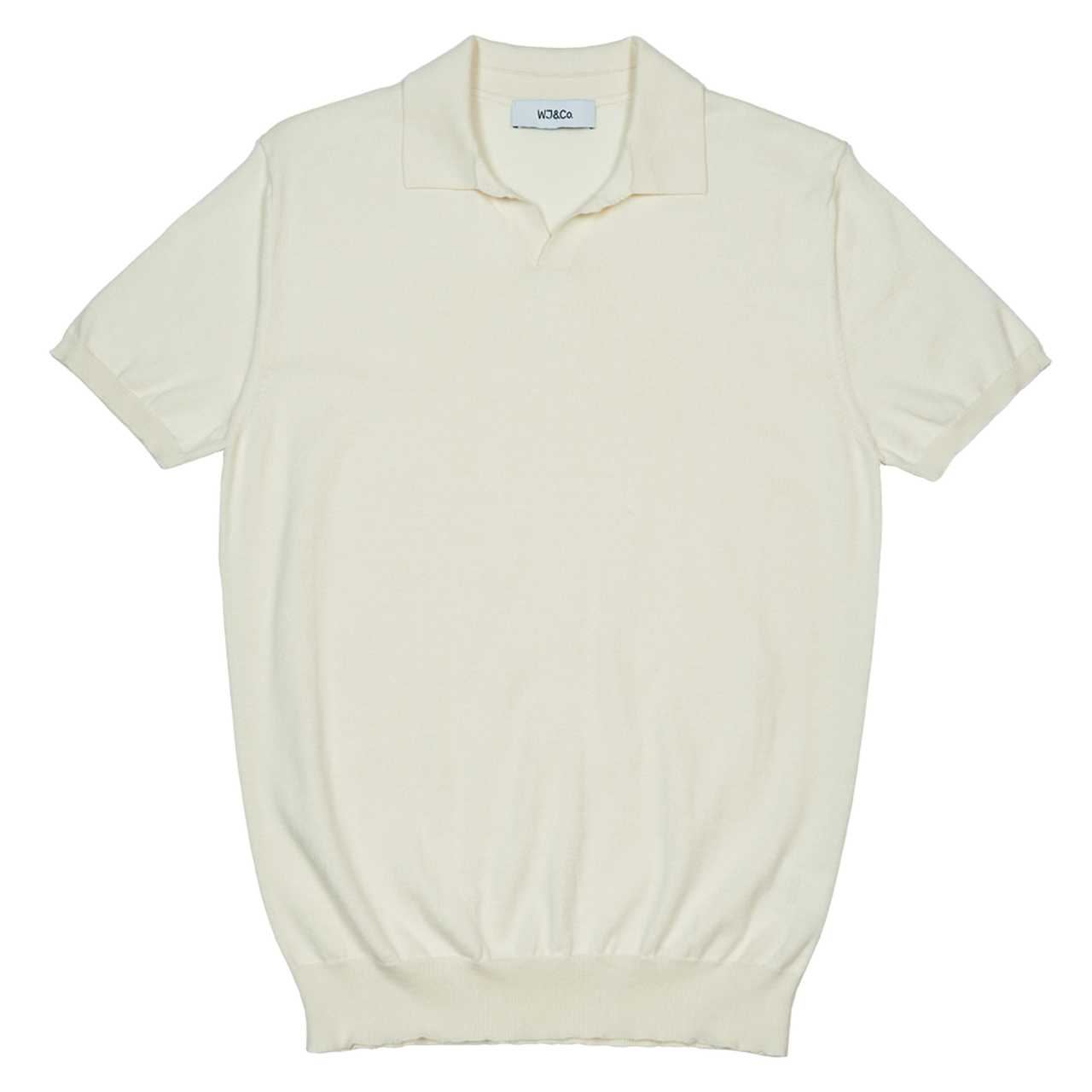 Buttonless Polo in White Knitted Cotton