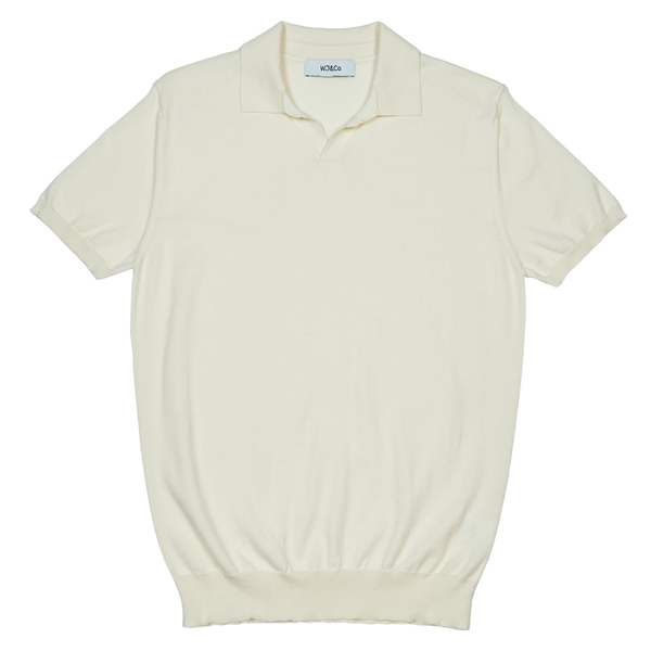 WJ & Co. Buttonless Polo in White Knitted Cotton