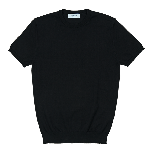 Round Neck Tee in Black Knitted Cotton