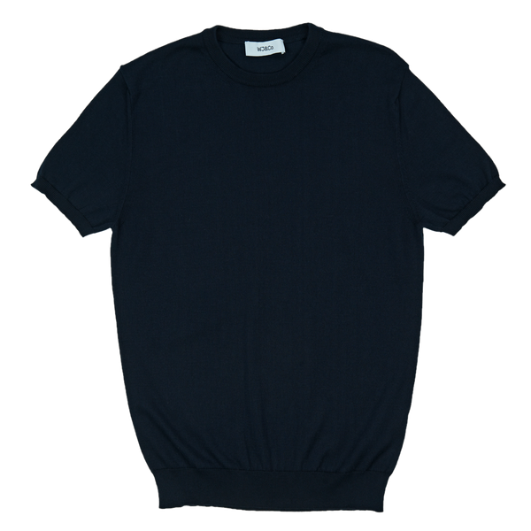 Round Neck Tee in Navy Knitted Cotton