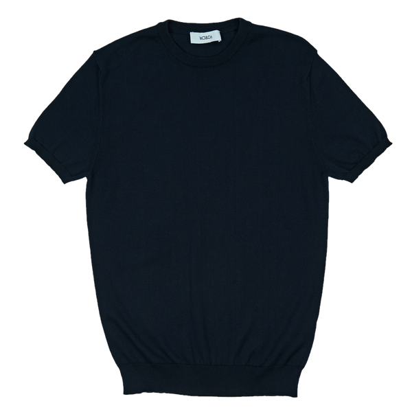 WJ & Co. Round Neck Tee in Navy Knitted Cotton