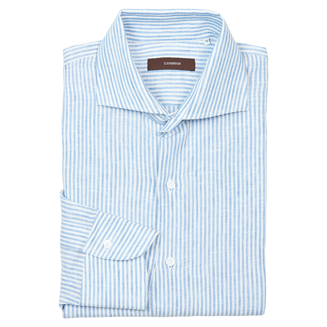 P. Johnson Shirt in Blue and White Stripe Linen with Spread Collar