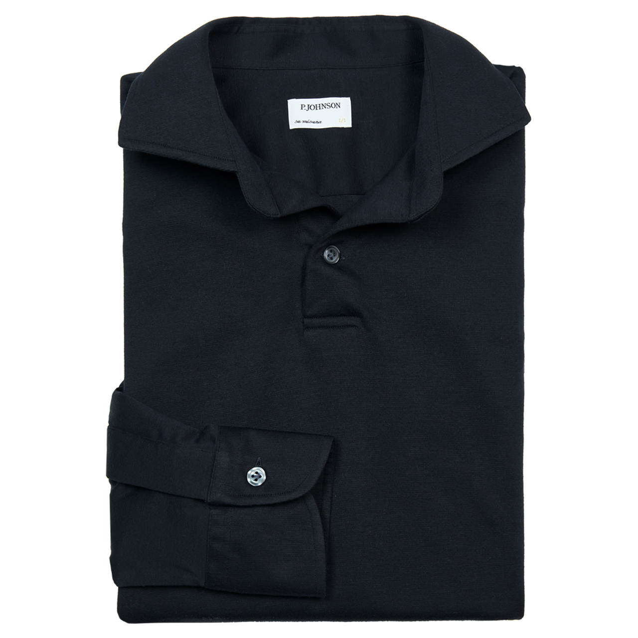 P. Johnson Polo in Navy Cotton Jersey with Cutaway Collar