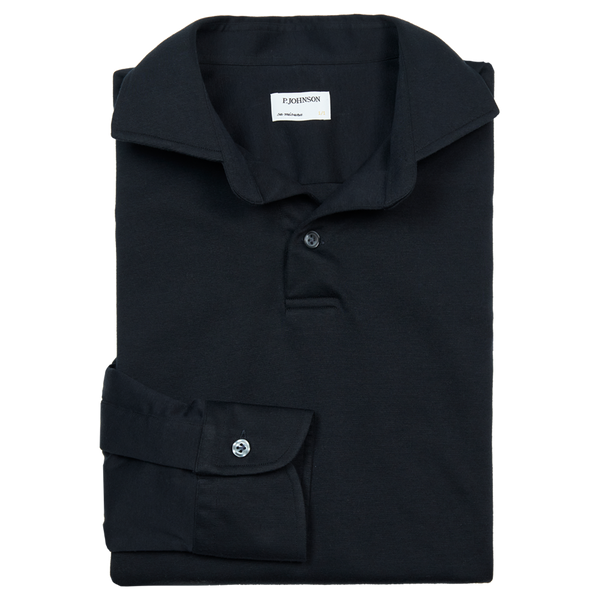 P. Johnson Polo in Navy Cotton Jersey with Cutaway Collar