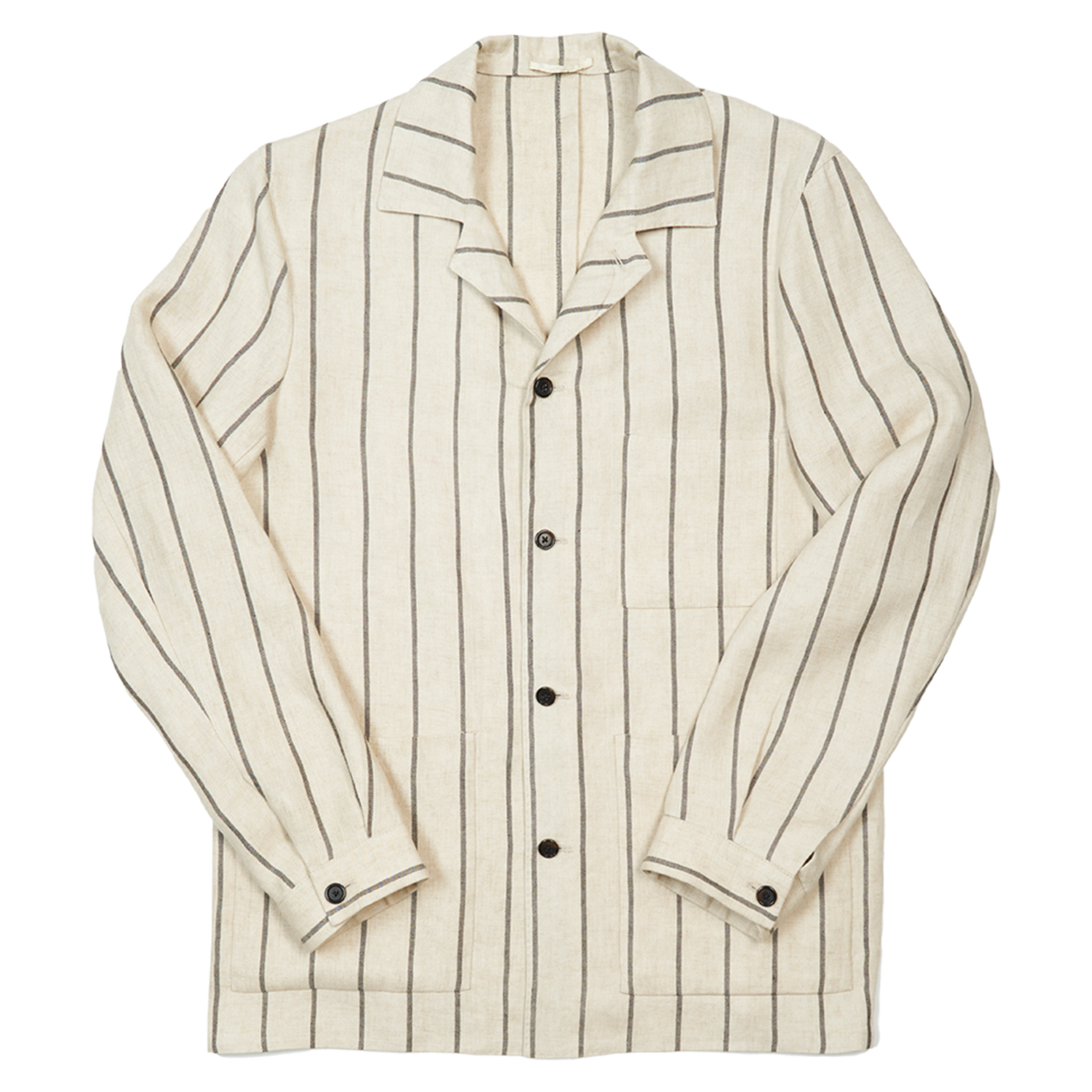 P. Johnson Shirt Jacket in Beige Stripe Linen