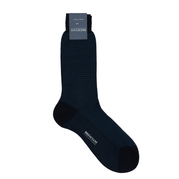 Bresciani Calf Length Cotton Socks with Houndstooth Motif