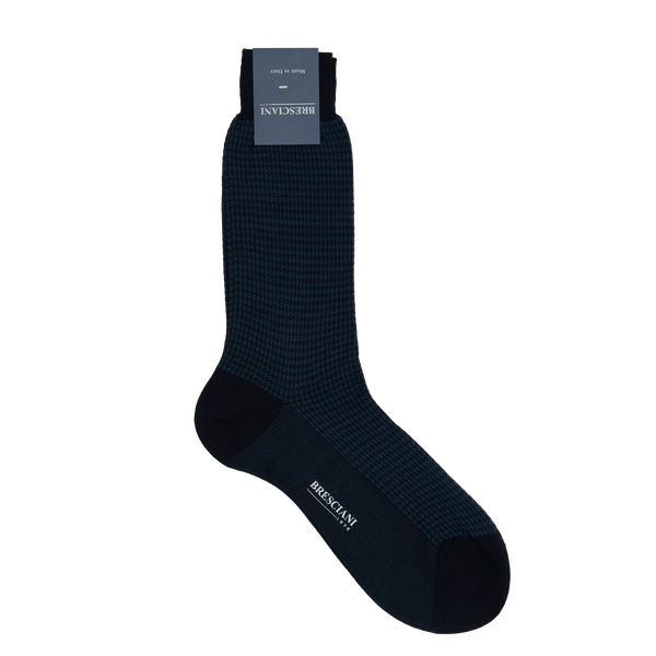 Bresciani Calf Length Cotton Socks with Houndstooth Pattern