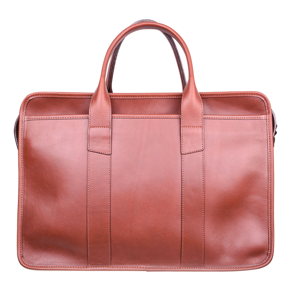 Frank Clegg x WJ & Co. Bound Edge Zip-Top Briefcase in Chestnut Tumbled Leather