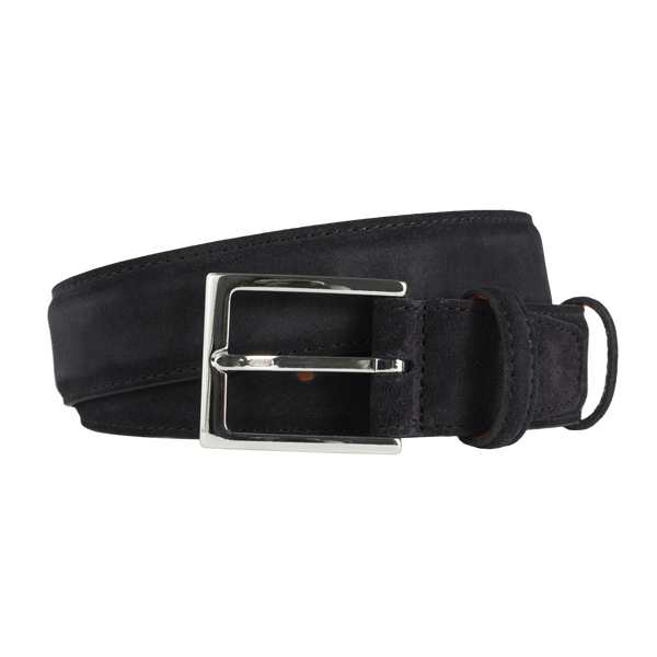 Carmina Belt in Black Suede with Nickel Buckle