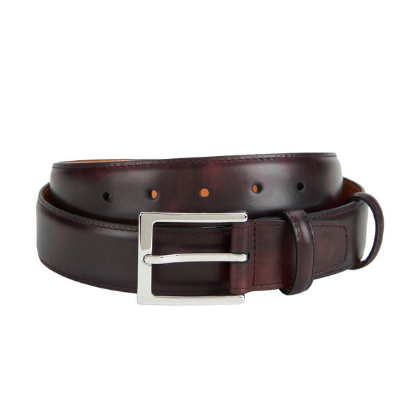 Carmina Belt in Burgundy Museum Calf with Nickel Buckle