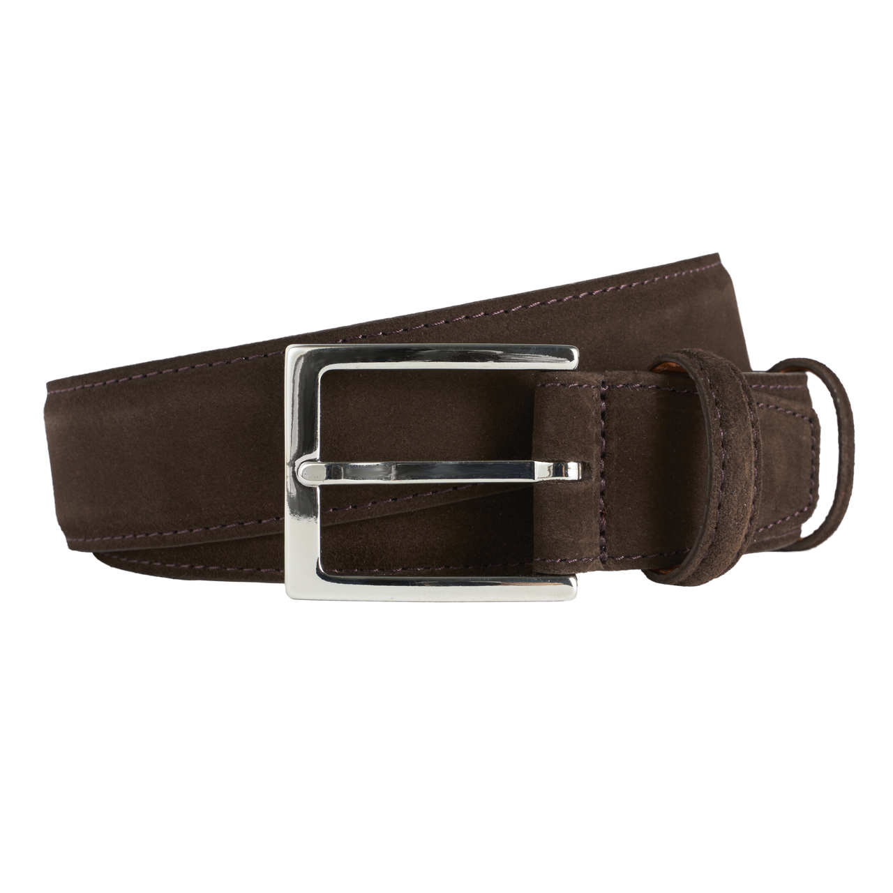 Carmina Belt in Dark Brown Suede with Nickel Buckle