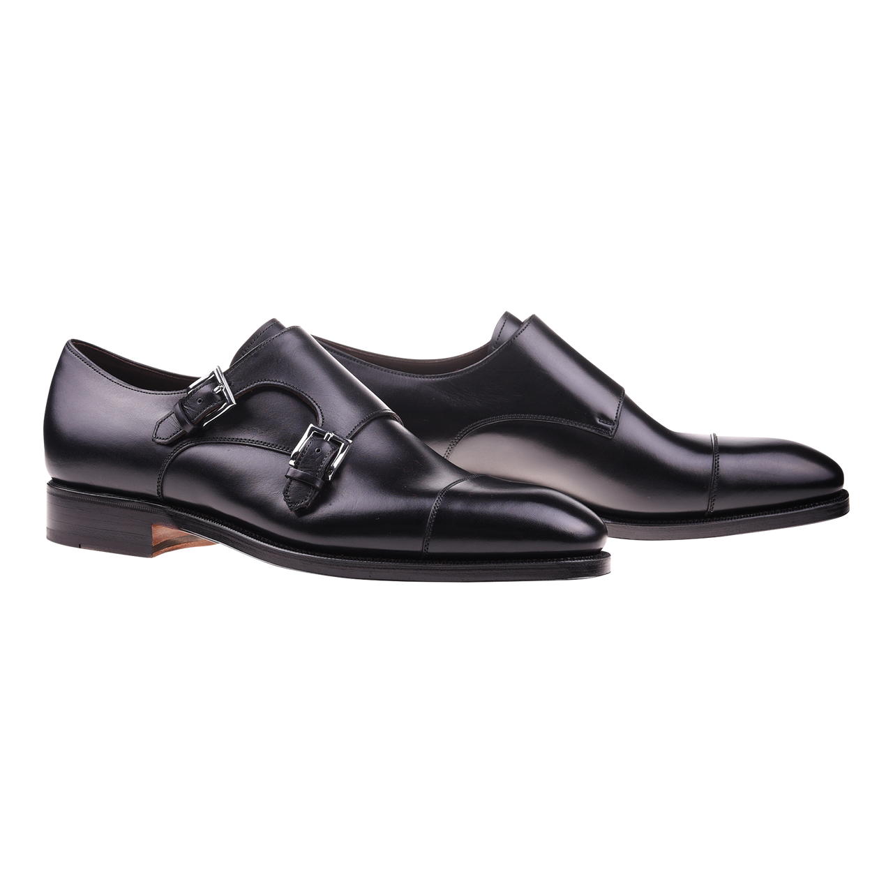 Carmina Cap-Toe Double Monk in Black Calf