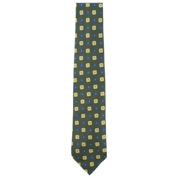 Drake's Tie in Printed 36oz Silk Madder with Square Motifs and Hand-Rolled Tip