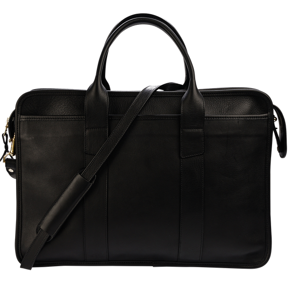 Frank Clegg x WJ & Co. Bound Edge Zip-Top Briefcase in Black Tumbled Leather