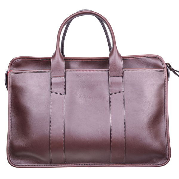 Frank Clegg x WJ & Co. Bound Edge Zip-Top Briefcase in Chocolate Tumbled Leather