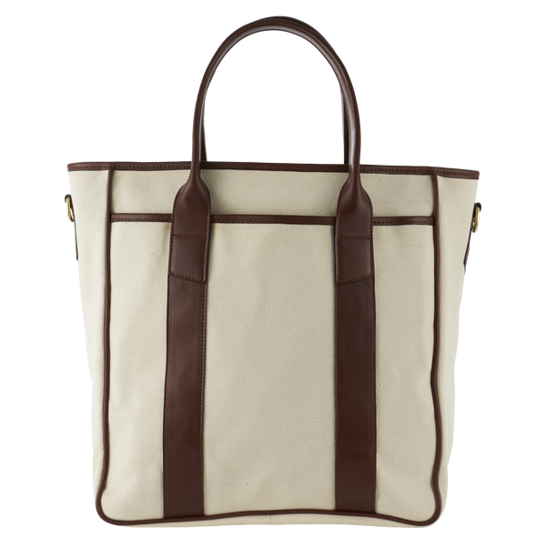 Frank Clegg Commuter Tote in Ivory Canvas and Chestnut Leather Trim