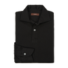 P. Johnson Polo in Black Cotton Jersey with Cutaway Collar