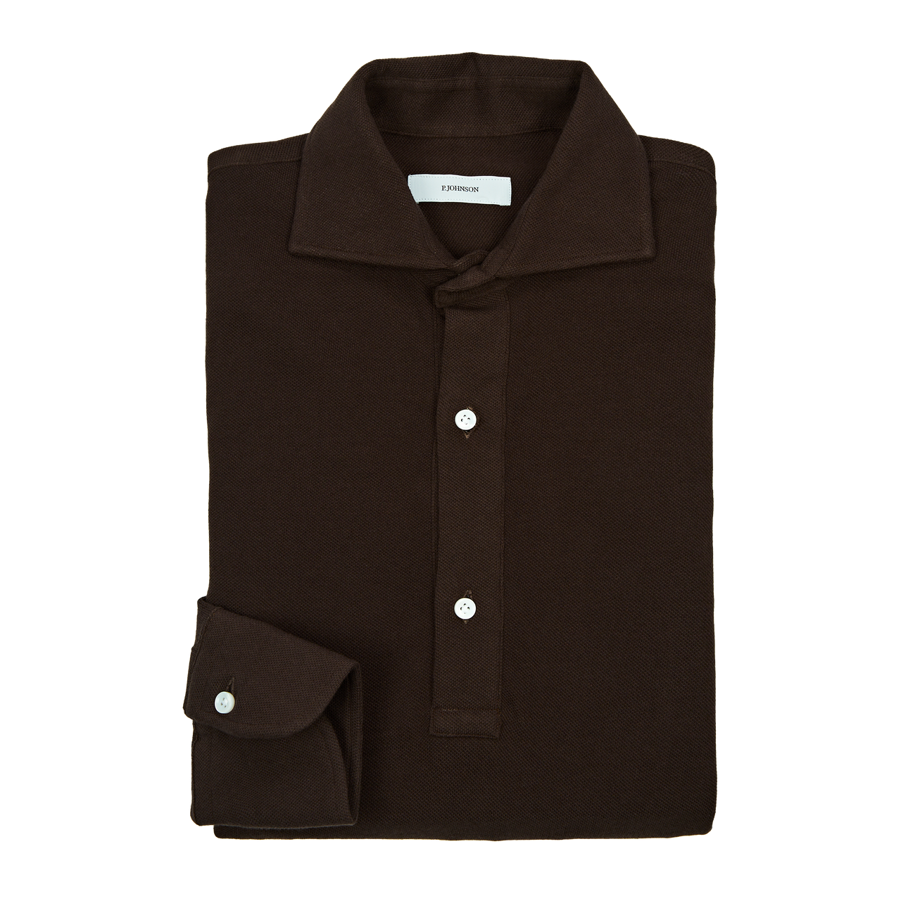 P. Johnson Popover in Chocolate Brown Cotton Pique with Cutaway Collar