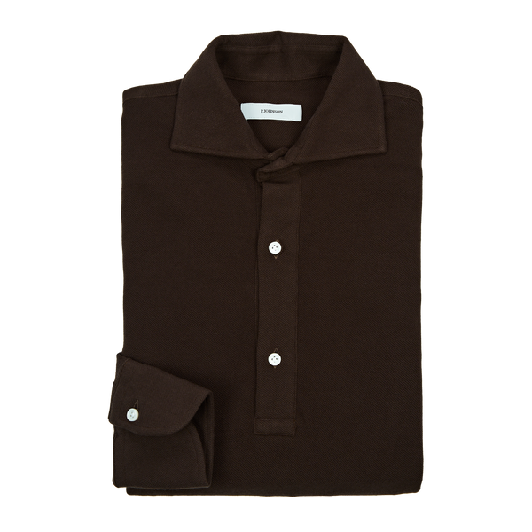 P. Johnson Popover in Chocolate Brown Cotton Pique with Cutaway Collar