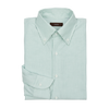 P. Johnson Shirt in Green Stripe Organic Cotton Oxford with Button Down Collar