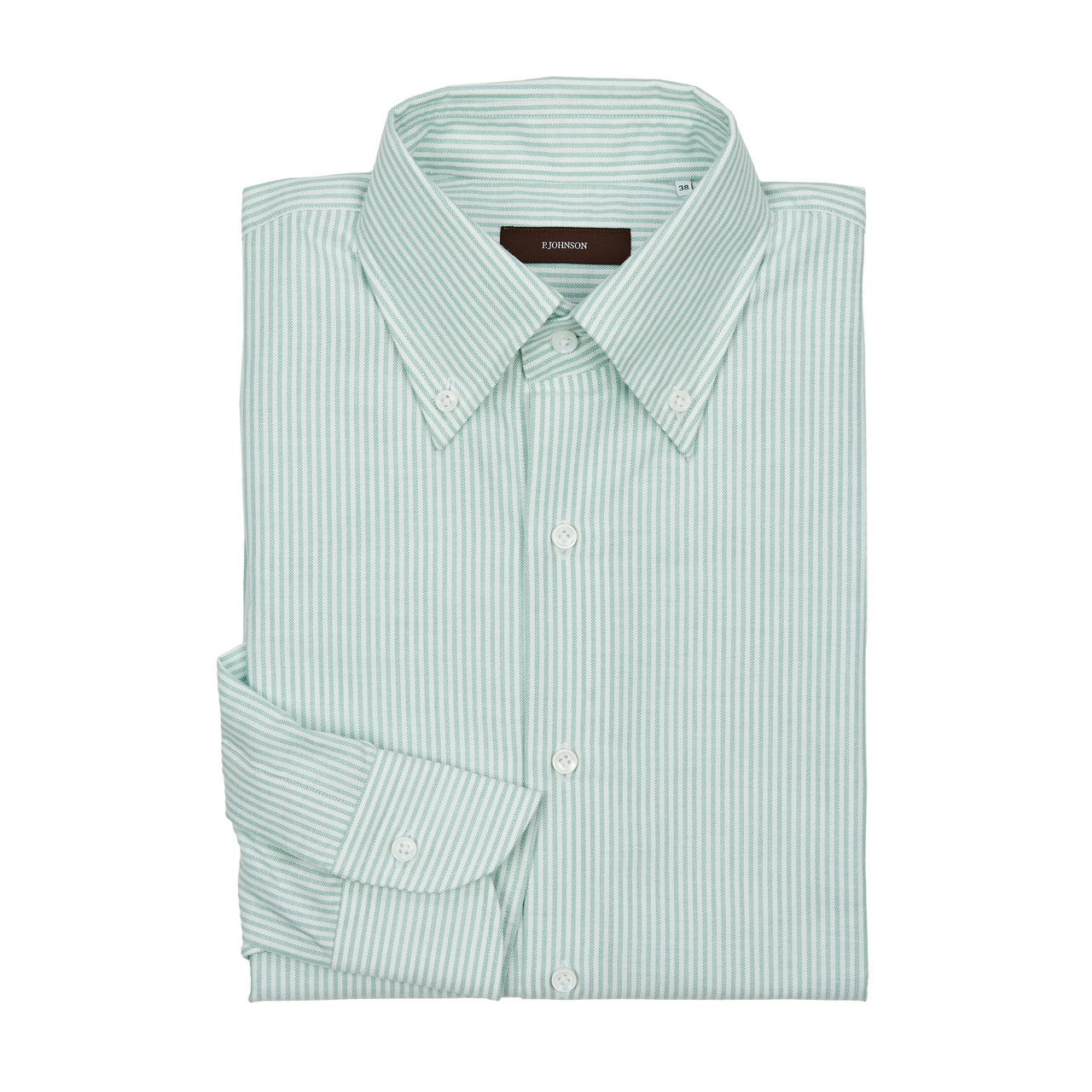 P. Johnson Shirt in Green Stripe Organic Cotton Oxford with Button Down Collar