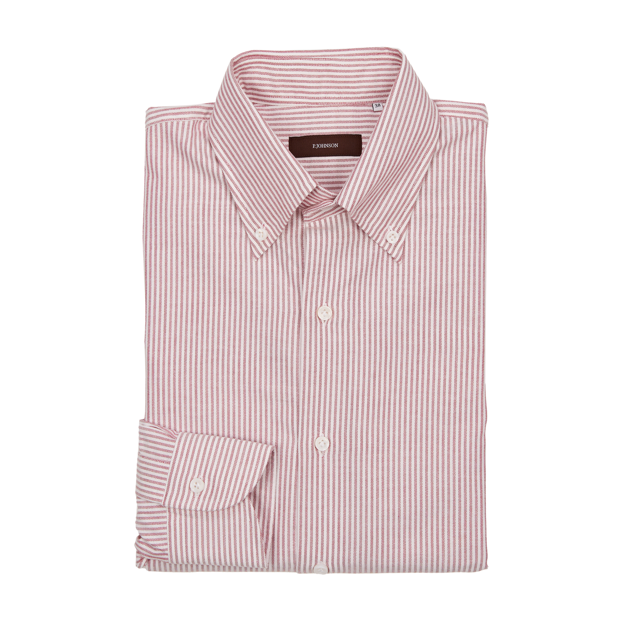 P. Johnson Shirt in Red Stripe Organic Cotton Oxford with Button Down Collar
