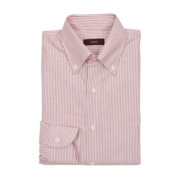 P. Johnson Shirt in Red Stripe Organic Cotton Oxford with Button Down Collar