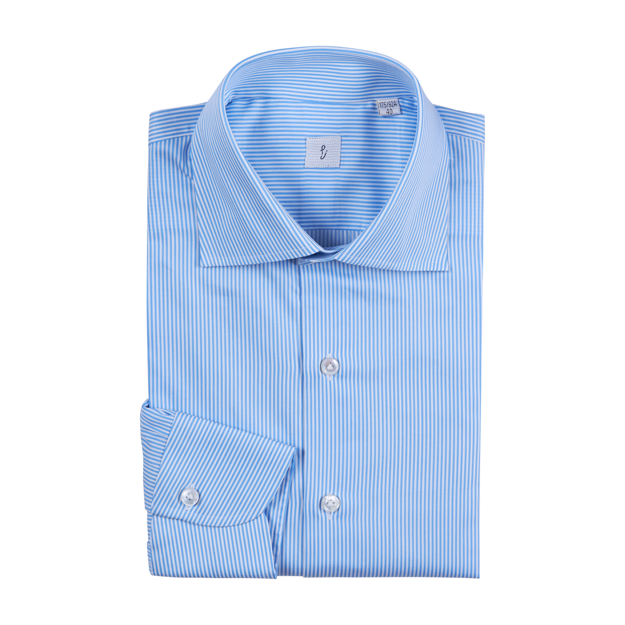 P. Johnson Shirt in Sky Blue Stripe Cotton Twill with Spread Collar