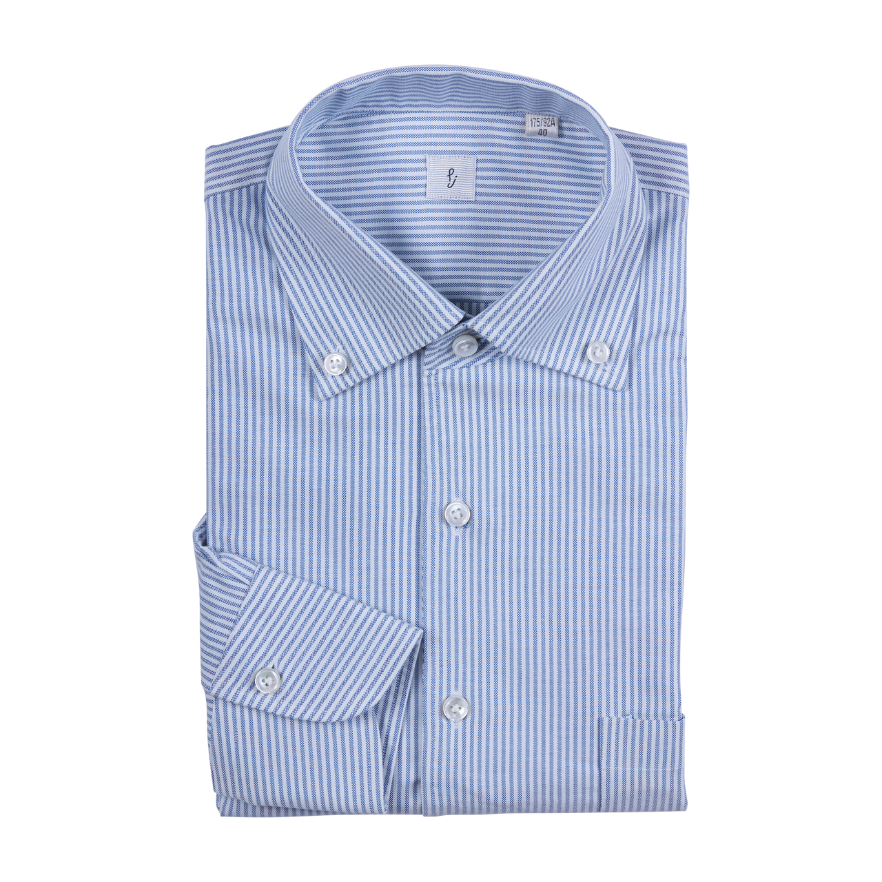P. Johnson Shirt in Navy Stripe American Oxford with One-Piece Button Down Collar
