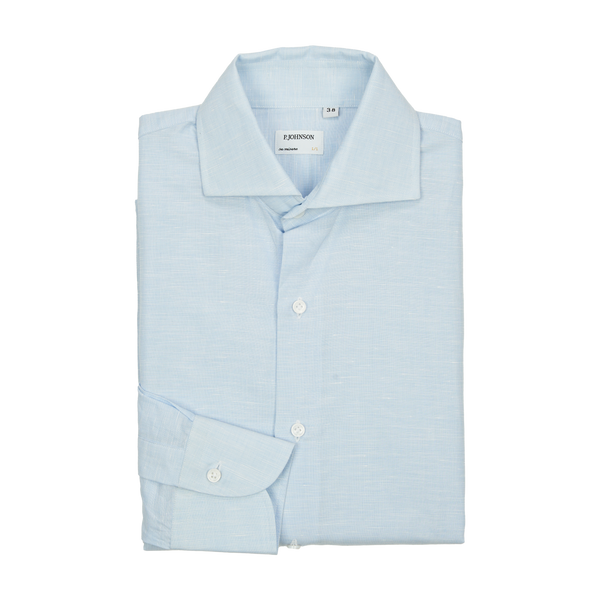 P. Johnson Shirt in Sky Blue Cotton-Linen with Spread Collar