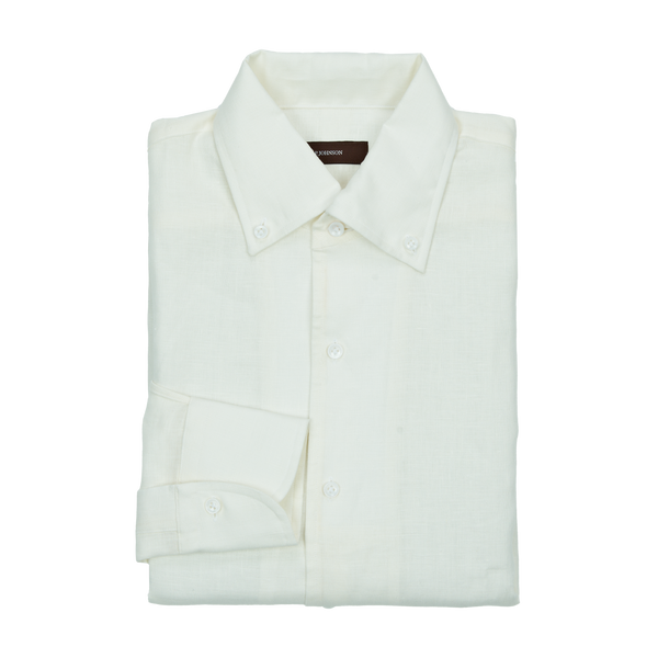 P. Johnson Shirt in White Linen with One-Piece Button Down Collar