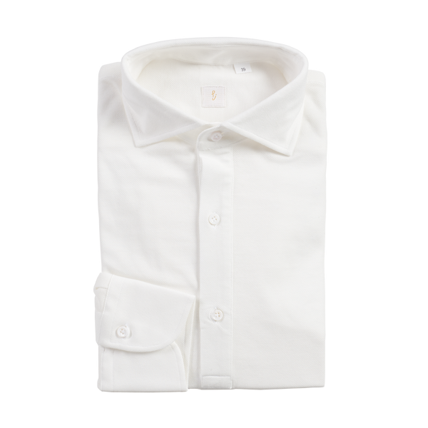 P. Johnson Popover in White Cotton Pique with Cutaway Collar