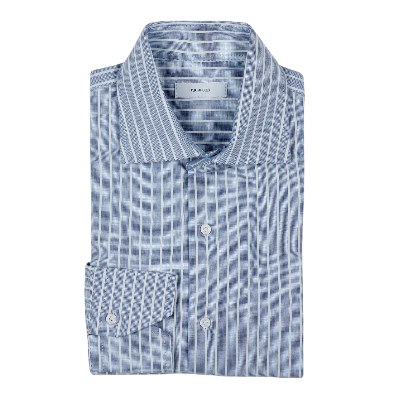 P. Johnson Shirt in Blue and White Narrow Stripe Cotton Oxford with Spread Collar