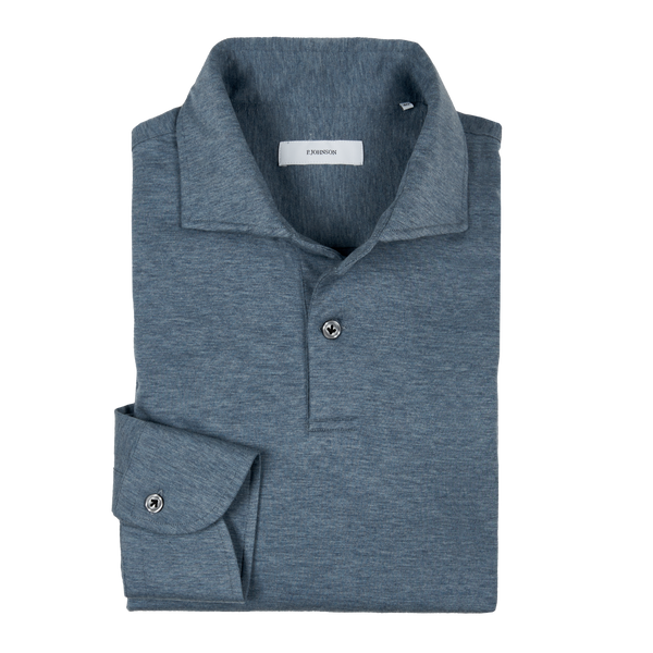 P. Johnson Polo in Slate Blue Cotton Jersey with Cutaway Collar