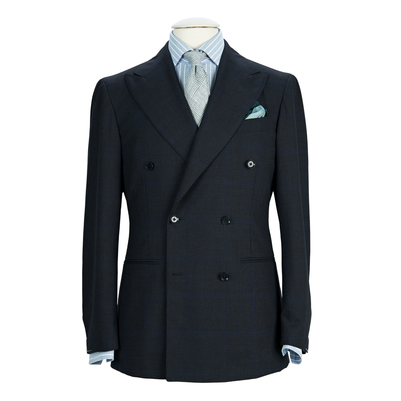 Ring Jacket Double Breasted Suit 268E-S178 in Charcoal Grey with Navy Overcheck Wool