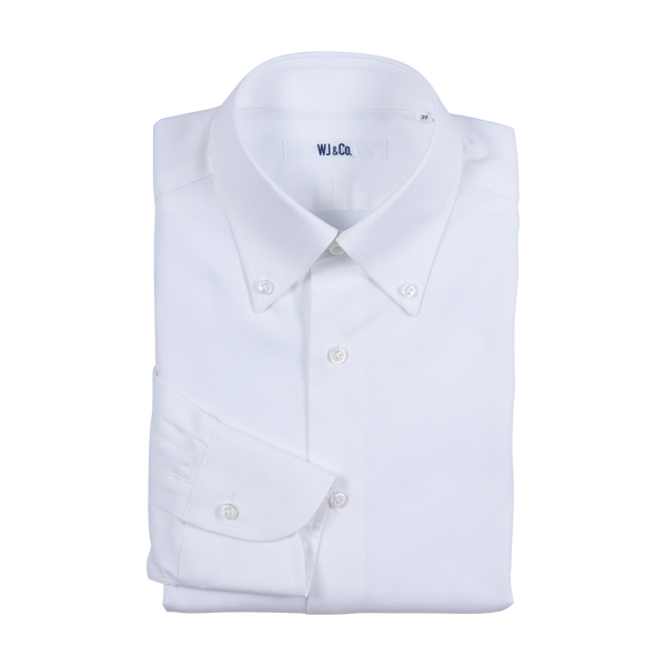 WJ & Co. Shirt in White Pinpoint Oxford with Button Down Collar